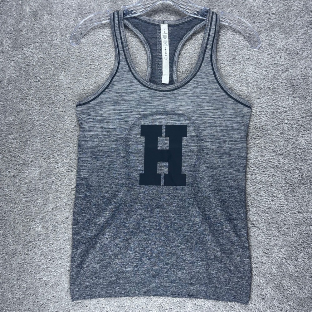 Lululemon Swiftly Tech Racerback Tank Top Size 6 Gray Hornet Tennis Graphic
